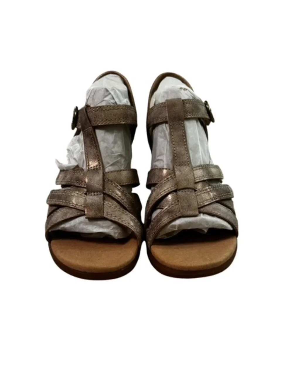 Clarks Emily2 Rose Shoes Womens Size 6.5 Wide Bronze Strappy Block Heel Sandals